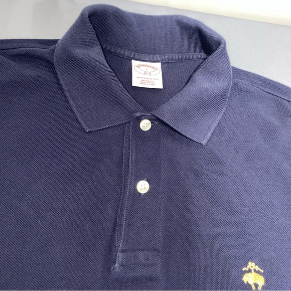 Brooks Brothers 1818 Polo Short Sleeve Button Shirt Men’s L Blue Solid - Picture 4 of 8